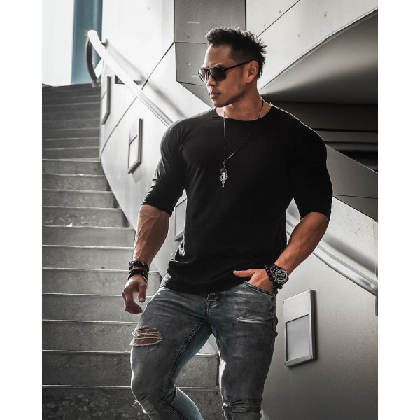 Men fashion t shirt 2018 NEW Spring summer Slim shirts male Tops Leisure Bodybuilding Long Sleeve personality tees clothing