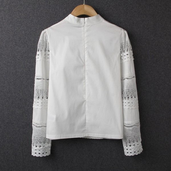 New Women Blouses Slim Bottoming Long-sleeved White Shirt Lace Hook Flower Hollow New Women Blouses Slim Bottoming Long-sleeved White Shirt Lace Hook Flower Hollow