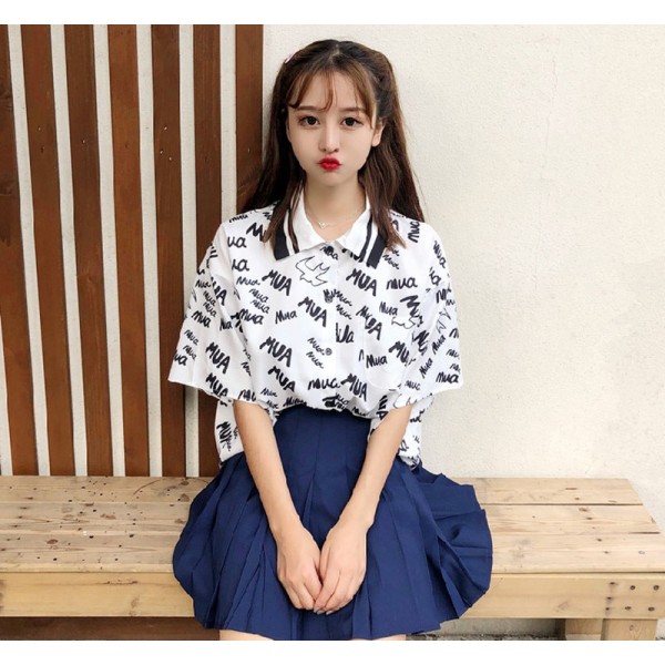 Letter Print Women Blouse Short Sleeve Women Shirts Casual Turn Down Collar Blouse Female Letter Print Women Blouse Short Sleeve Women Shirts Casual Turn Down Collar Blouse Female