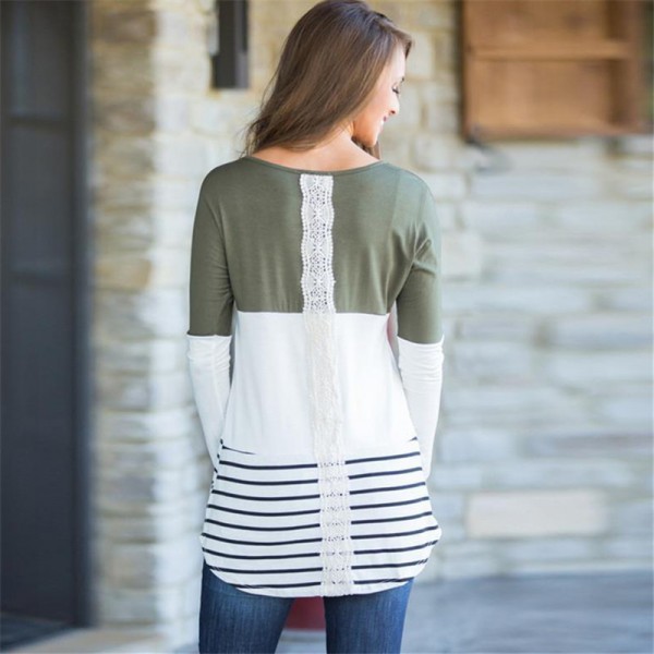 Womens Tops and Blouses 2018 Fashion Back Lace Blouse Striped Long Sleeve Blouse Tunic Shirt Jumper Womens Tops and Blouses 2018 Fashion Back Lace Blouse Striped Long Sleeve Blouse Tunic Shirt Jumper