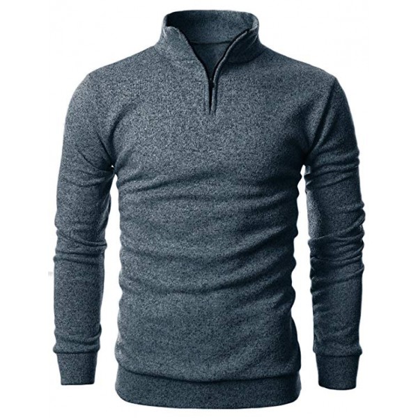 Mens Slim Fit Cable Knit Quarter Zip Lon...