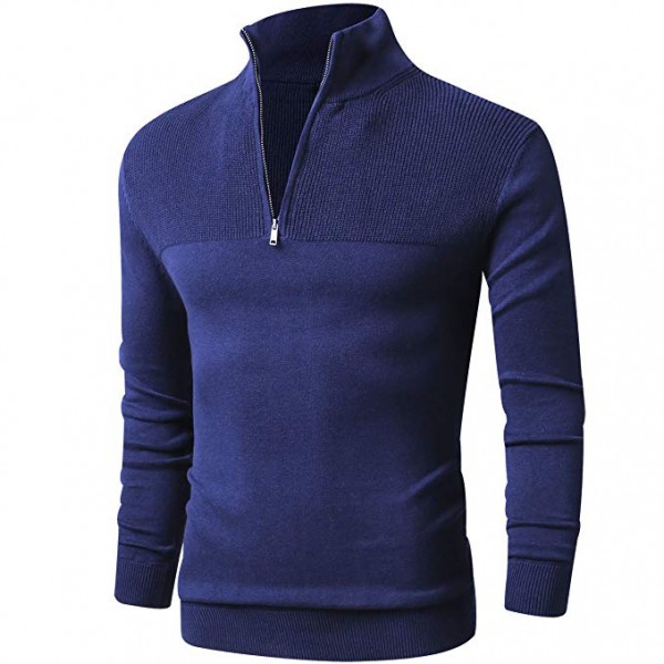 Mens Slim Fit Zip Up Mock Neck Polo Swea...