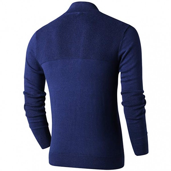 Mens Slim Fit Zip Up Mock Neck Polo Sweater Casual Long Sleeve Sweater and Pullover Sweaters with Ribbing Edge