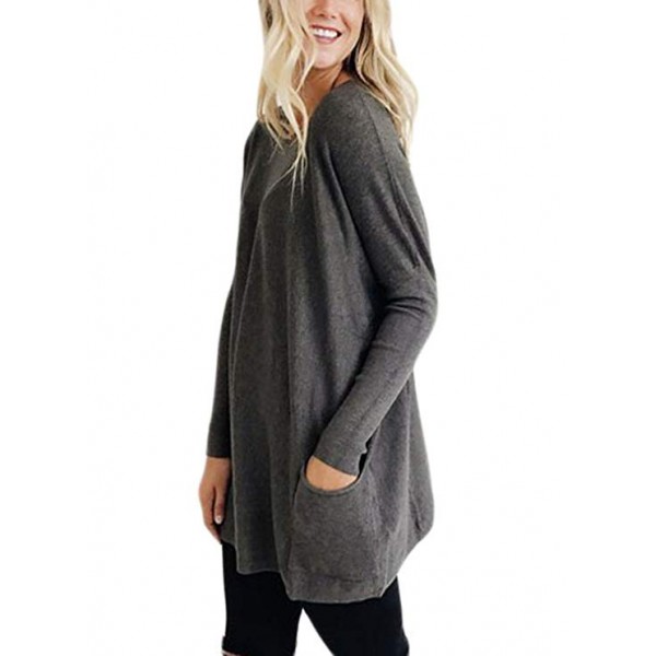 Women's Pockets Long Sleeve Round Neck Pullover Sweater Knit