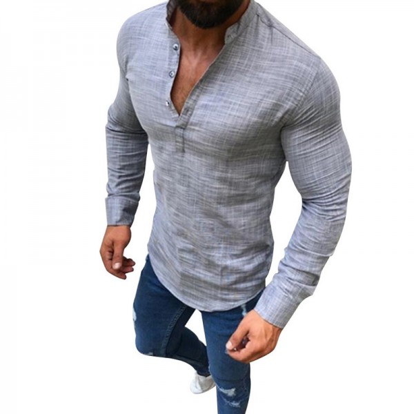 Linen T-Shirts Men Fashion Long Sleeve S...