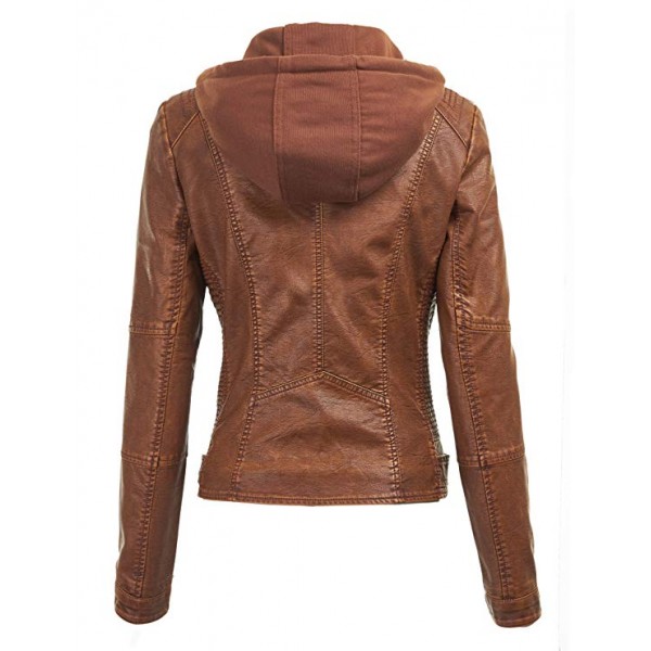 Womens Hooded Faux leather Jacket