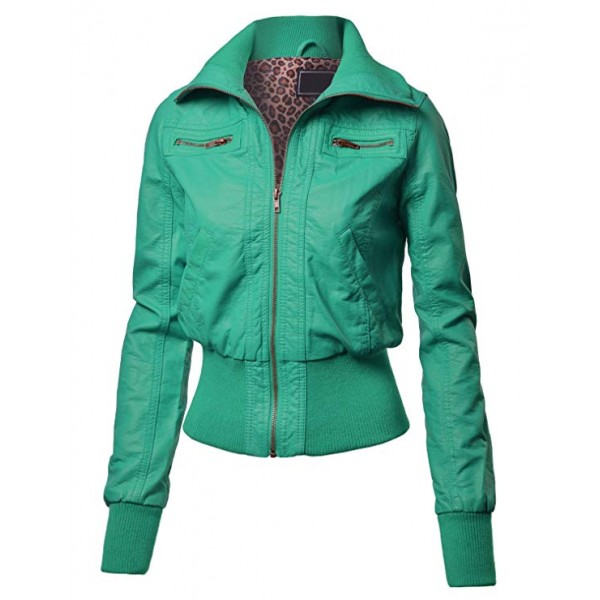 Womens Edgy Faux Leather Zip Up Bomber J...
