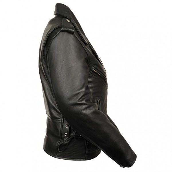 Ladies Black Classic MC Premium Leather Jacket-Side Laces Ladies Black Classic MC Premium Leather Jacket-Side Laces