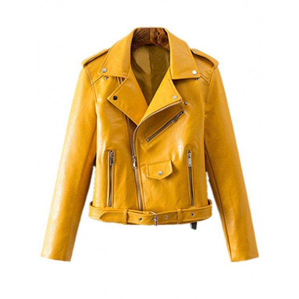 Women's Trendy Stand Collar PU Leather M...