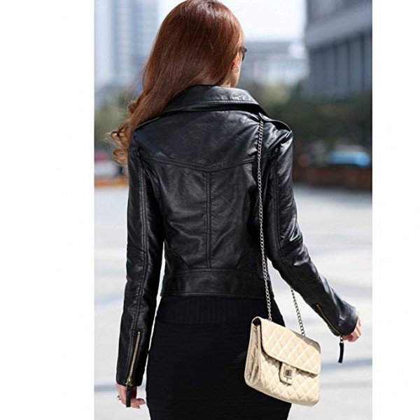 Women's Slim Tailoring Faux Leather PU Short Jacket Coat US Size
