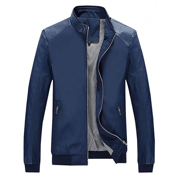 Men's Casual Stand Collar Slim Leather S...