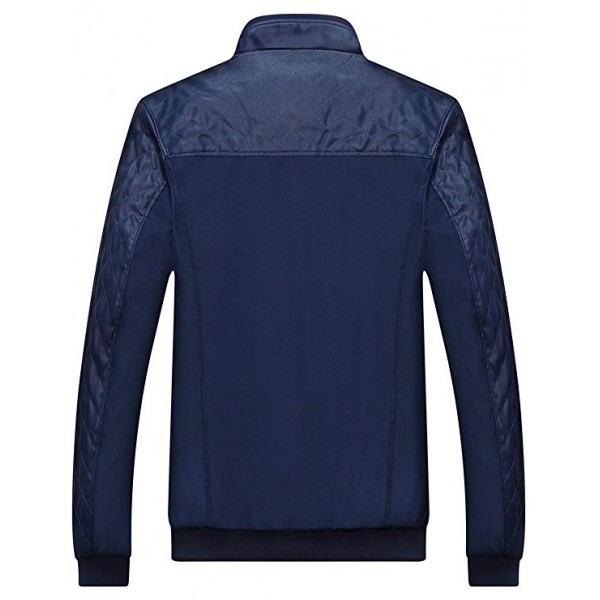 Men's Casual Stand Collar Slim Leather Sleeve Bomber Jacket