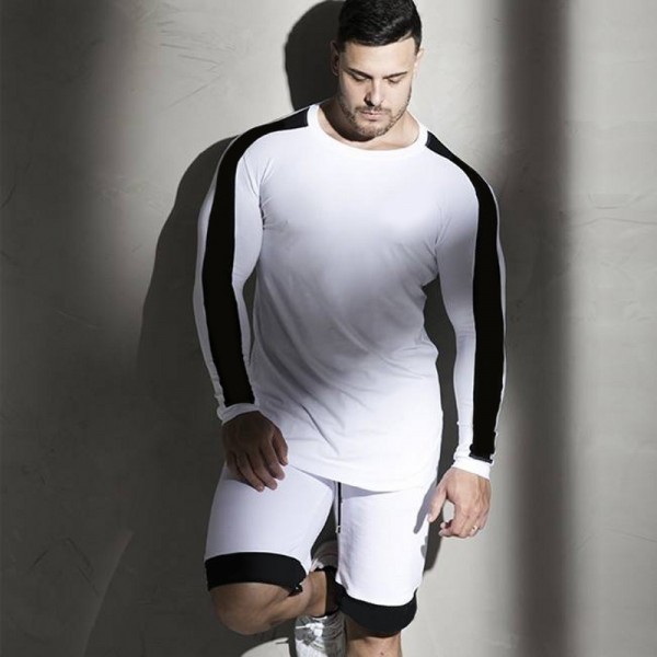New Fashion High-elasticity Sporting T-shirt Men long Sleeve Fitness T shirt Men's solid gyms Bodybuilding T-shirt Tee