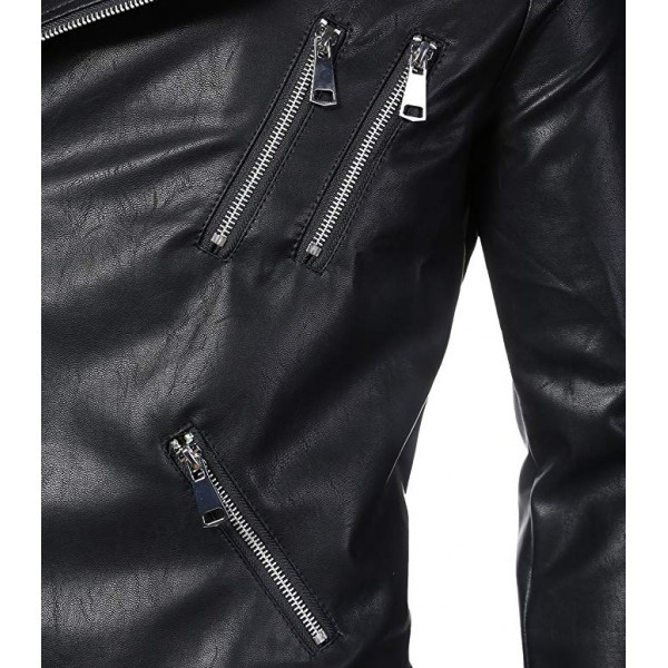 Men's Classic Faux-Leather Biker Zipper Jacket Coat